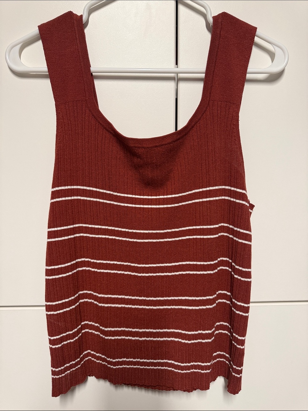Ava & Viv Rust Red and White Striped Ribbed Tank Top